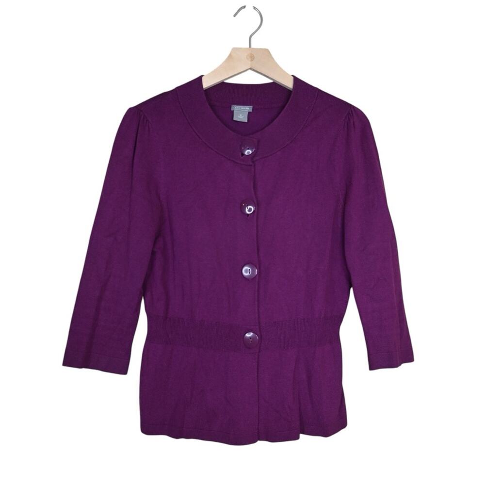 Ann Taylor Womens M Button Front Cardigan in Purple